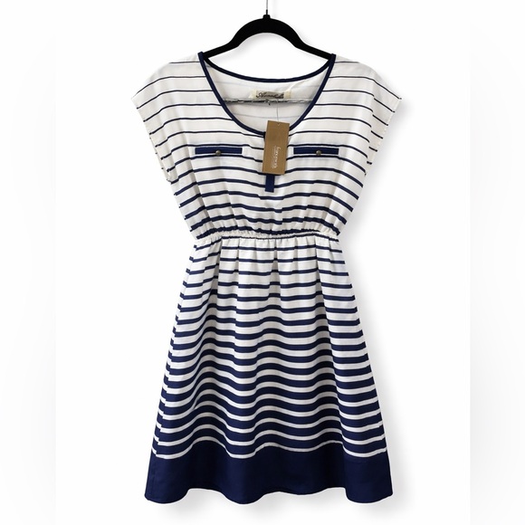 Francesca's Collections Dresses & Skirts - Francesca’s Size Small Navy and White Stripe Dress NWT